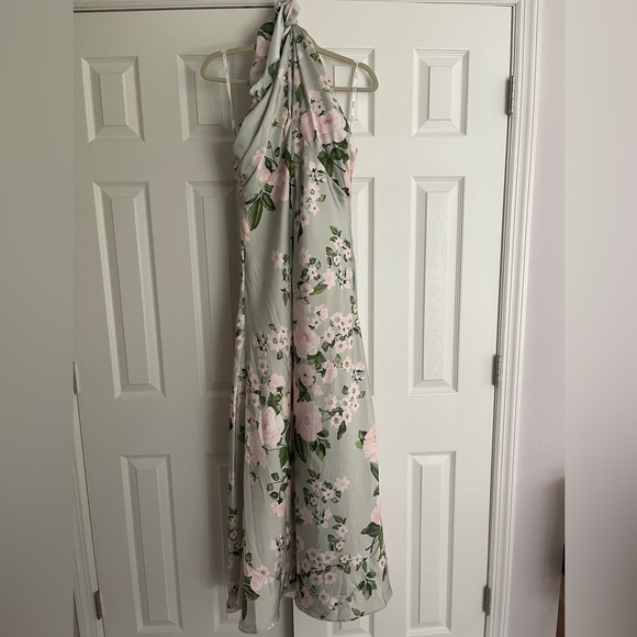 Floor length floral satin halter dress from eShakti - Picture 1 of 2
